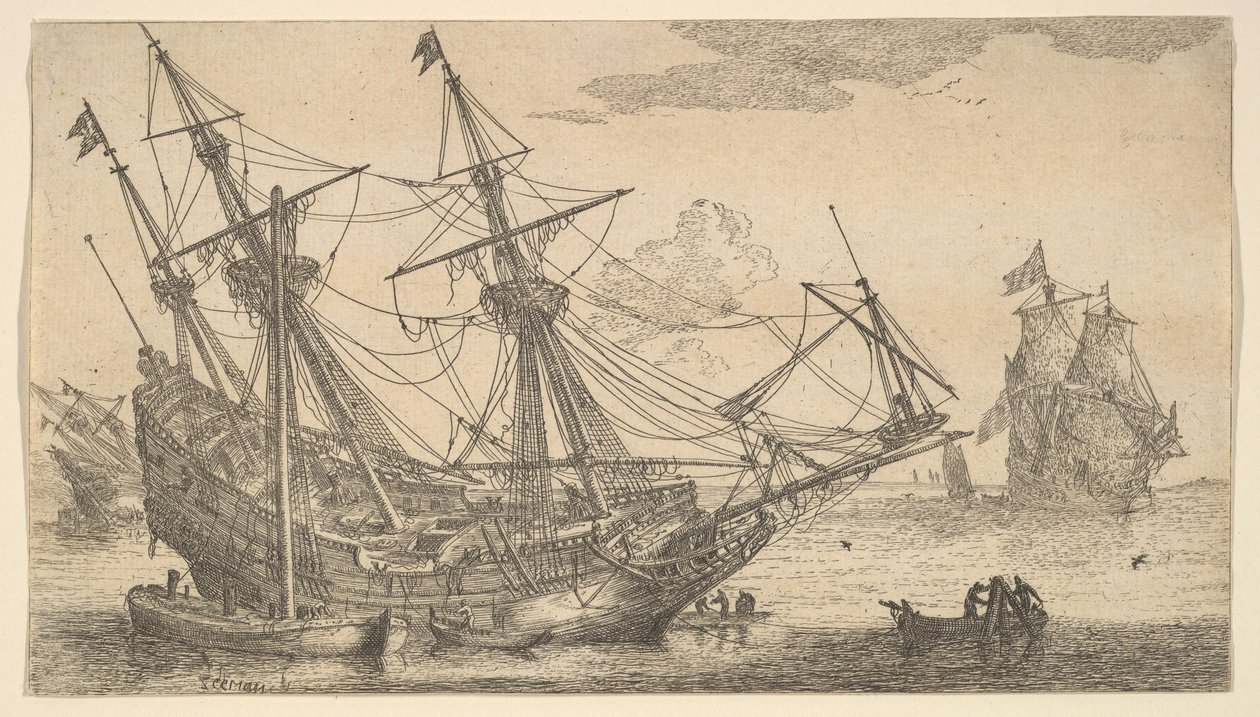 A Merchant Man Careened for Caulking the Hull by Reinier Zeeman