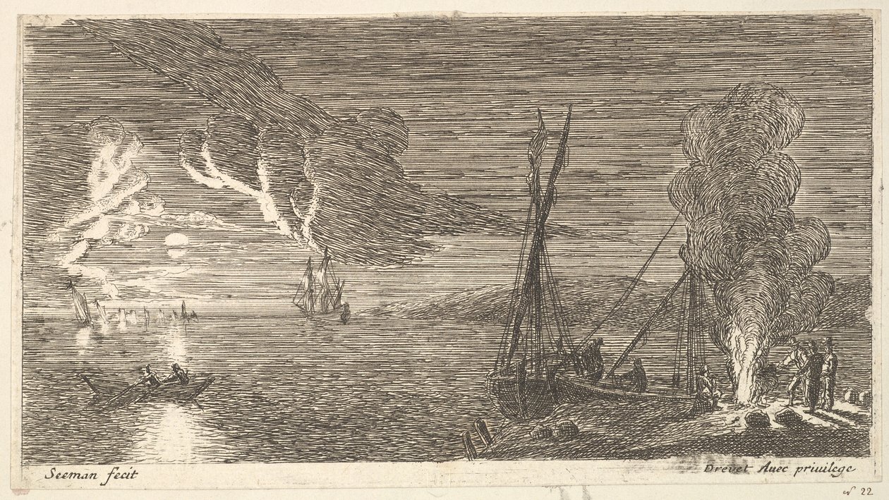 Night Scene with Fisherman Standing by a Fire by Reinier Zeeman