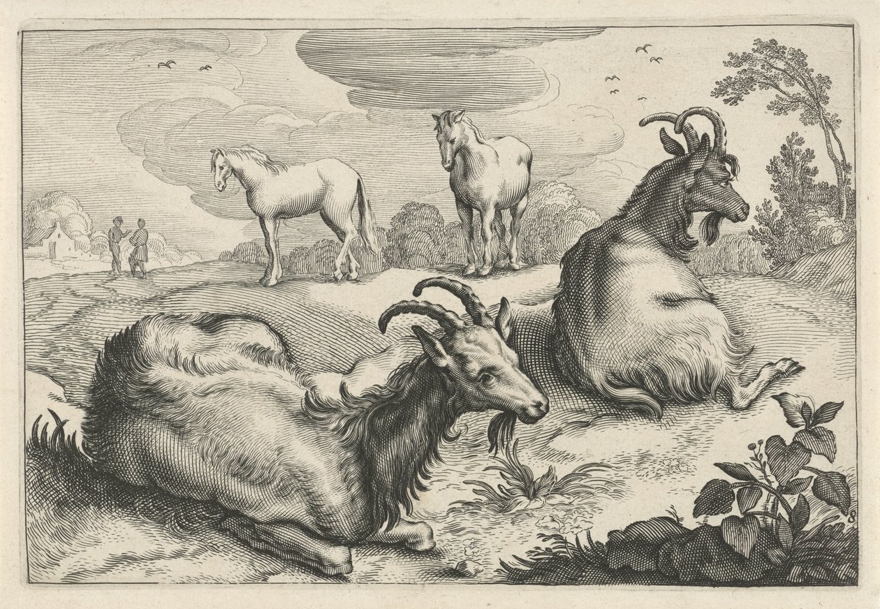 Landscape with Two Goats and Two Horses by Reinier van Persijn