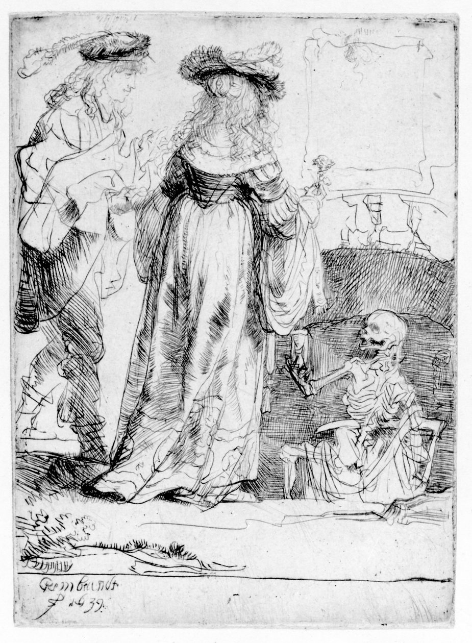 Death appearing to a wedded couple from an open grave, 1639 by Rembrandt van Rijn