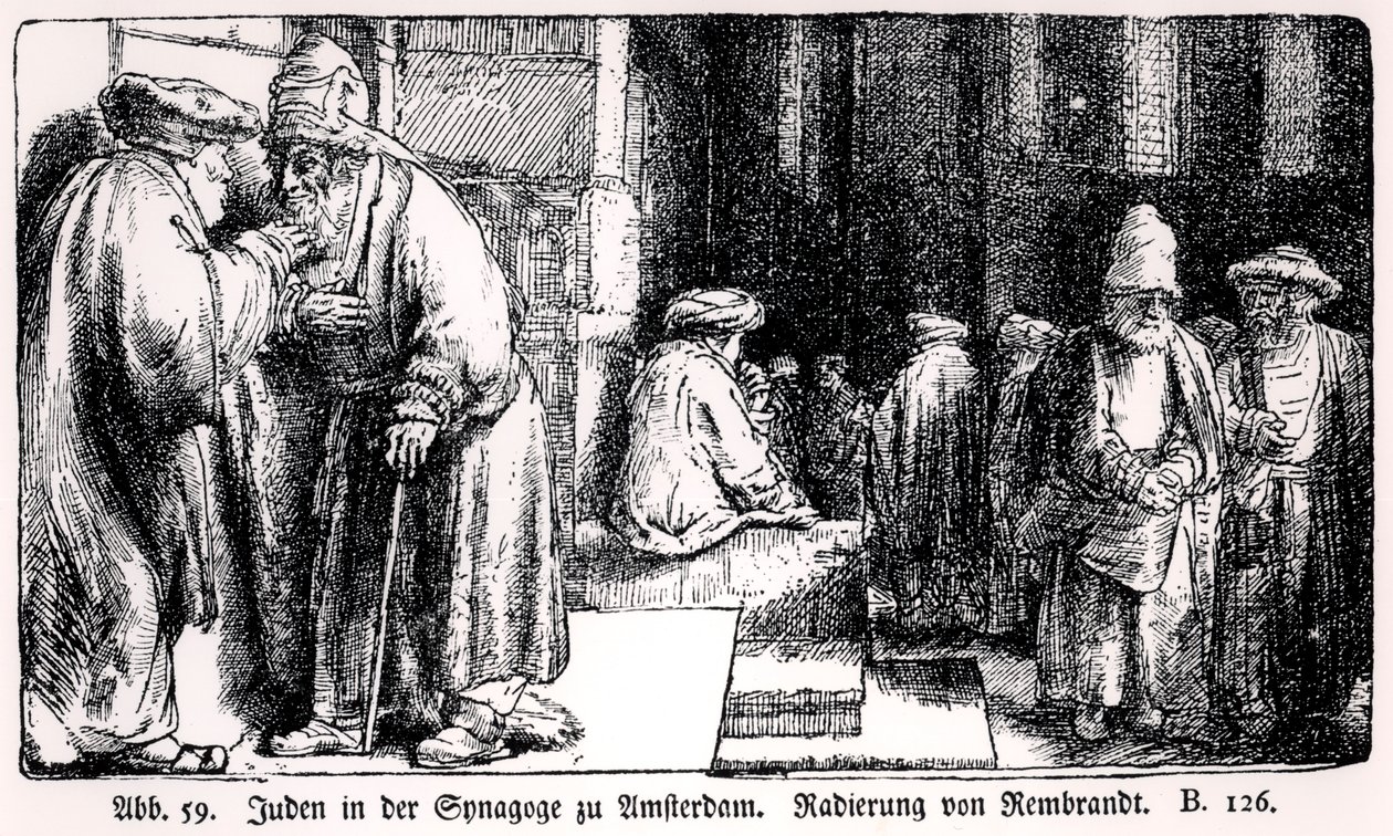 Jews in the Synagogue in Amsterdam, engraved by the artist by Rembrandt van Rijn