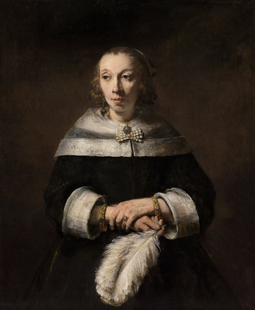 Portrait of a Lady with an Ostrich-Feather Fan by Rembrandt van Rijn