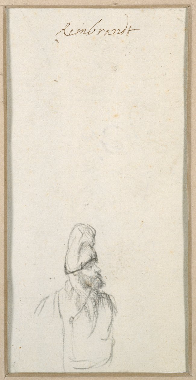 Bearded man in profile, in a high cap, c.1640 by Rembrandt Harmensz. van Rijn