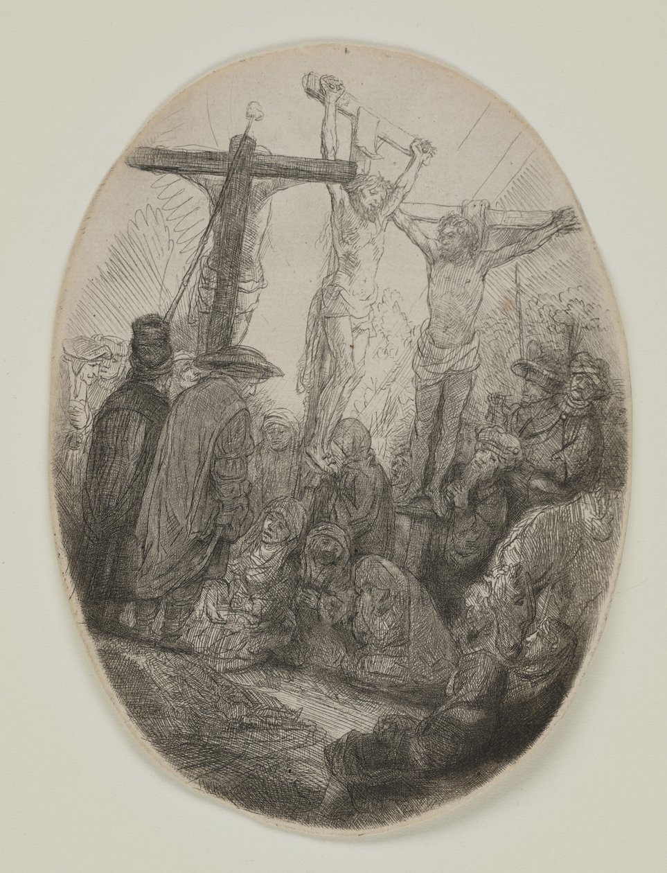 Christ Crucified Between Two Thieves: An Oval Plate by Rembrandt van Rijn