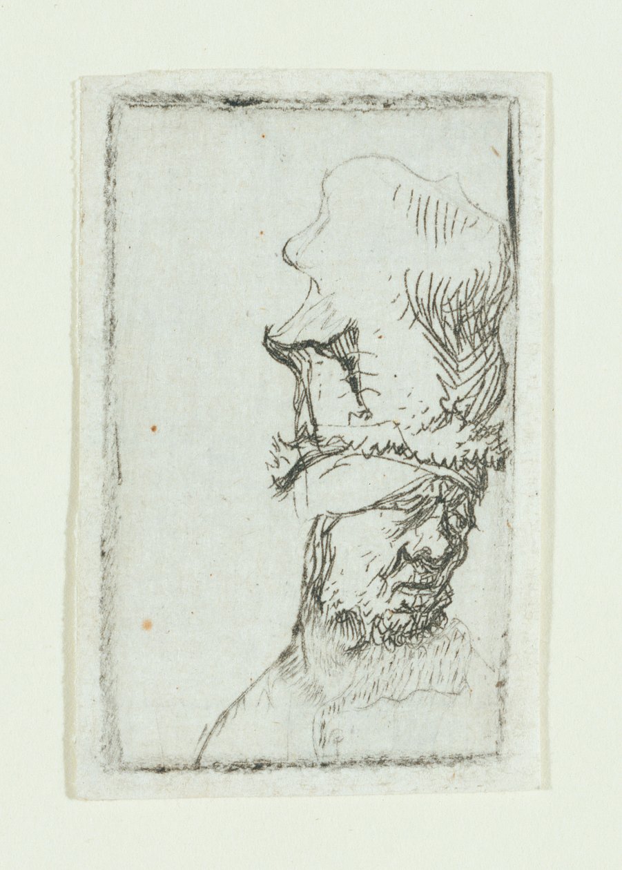 Head of a man in a high cap by Rembrandt van Rijn