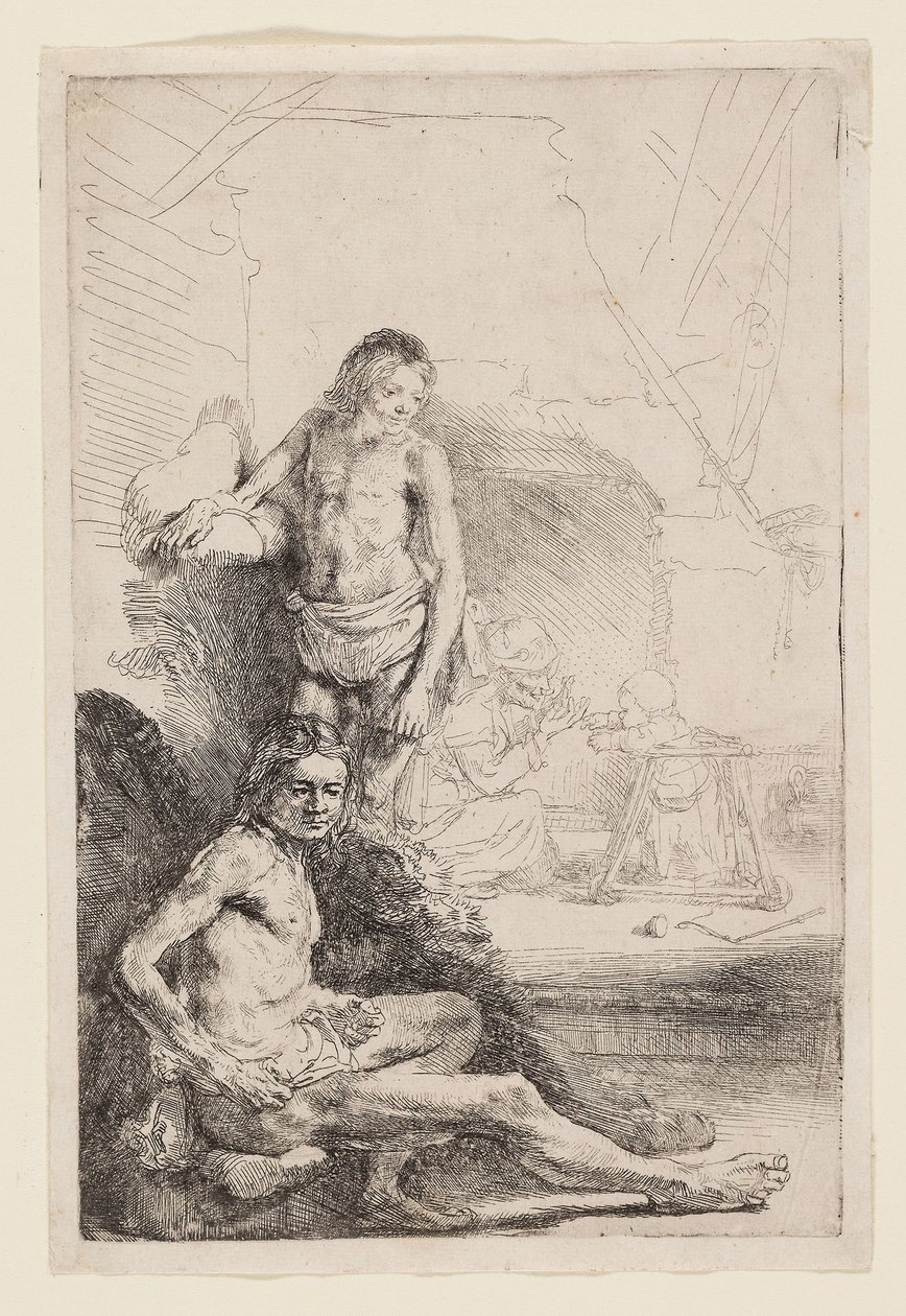 Male Nude Seated and Standing, c.1646 by Rembrandt Harmensz. van Rijn