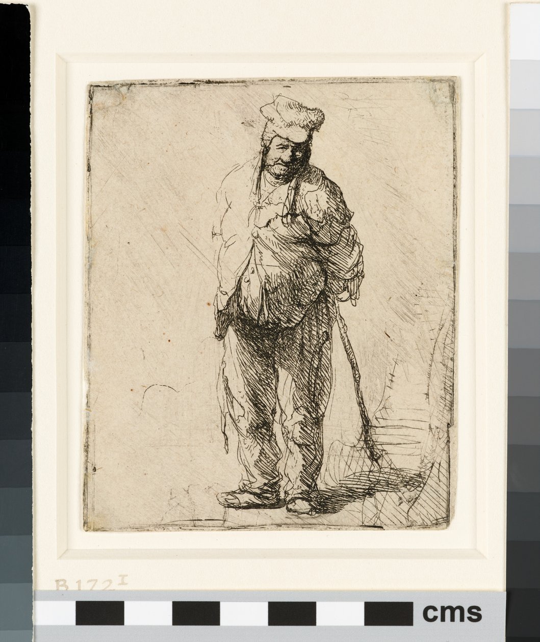 Ragged Peasant with his Hands behind Him, holding a Stick by Rembrandt van Rijn