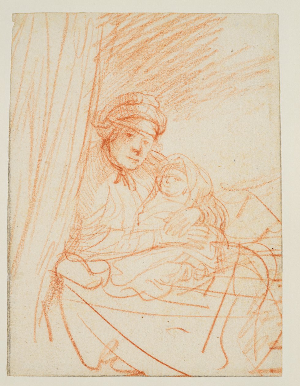 Saskia Sitting Up in Bed, Holding a Child by Rembrandt van Rijn