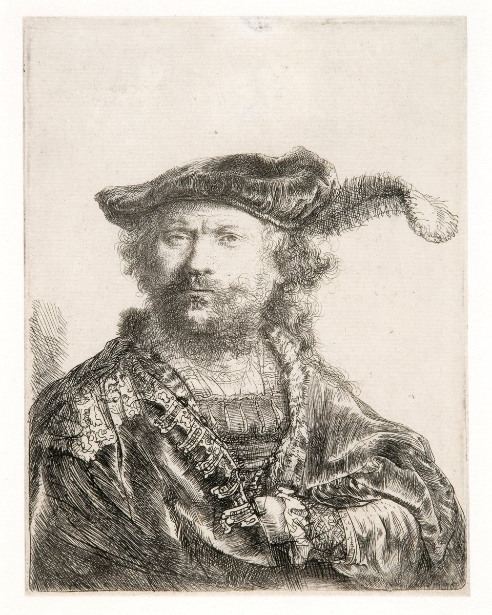 Self Portrait in Velvet Cap and Plume by Rembrandt Harmensz. van Rijn