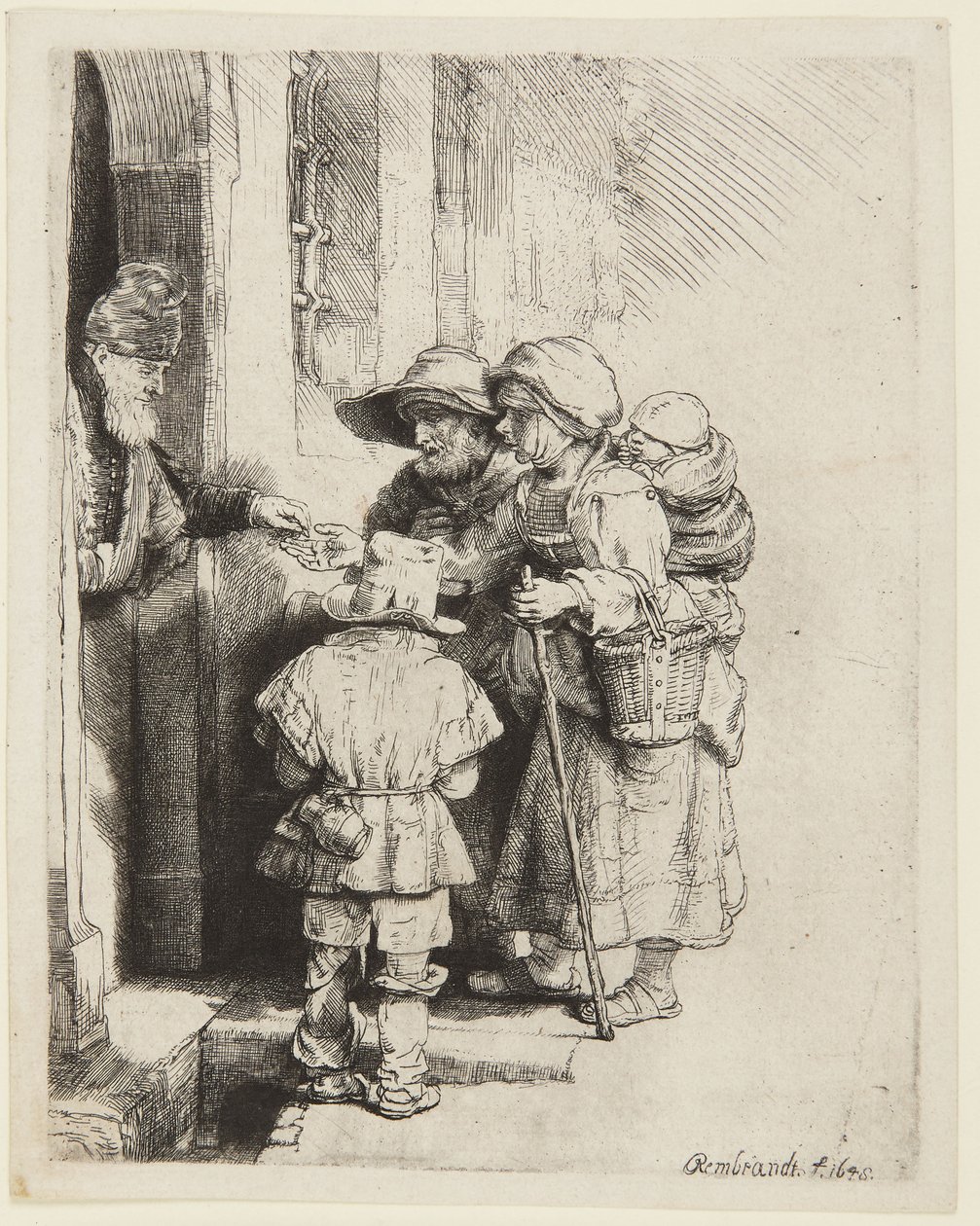 A Blind Hurdy-Gurdy Player and Family Receiving Alms by Rembrandt van Rijn