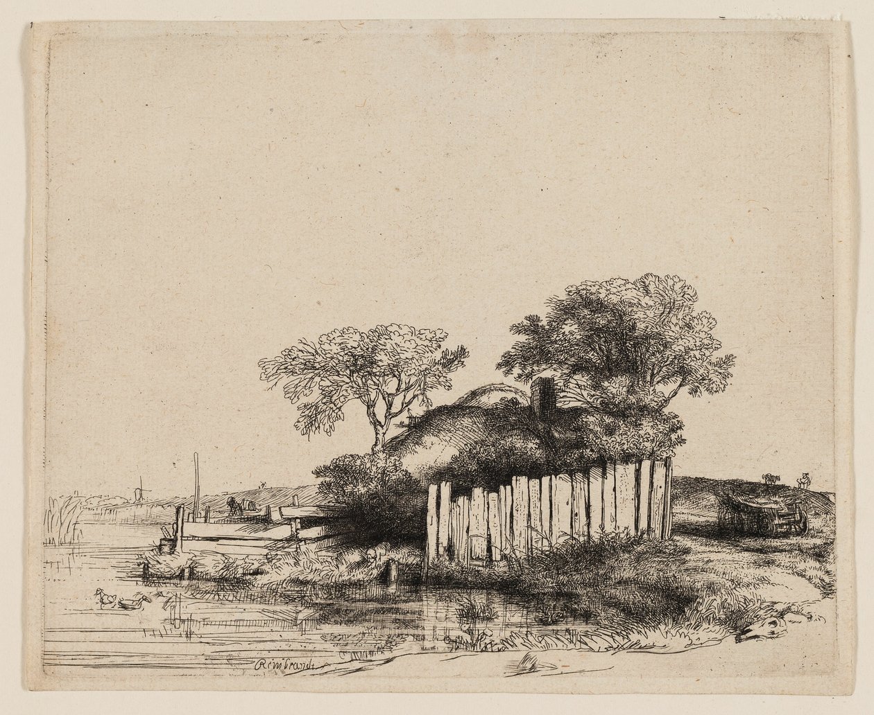 A Cottage with White Paling by Rembrandt van Rijn
