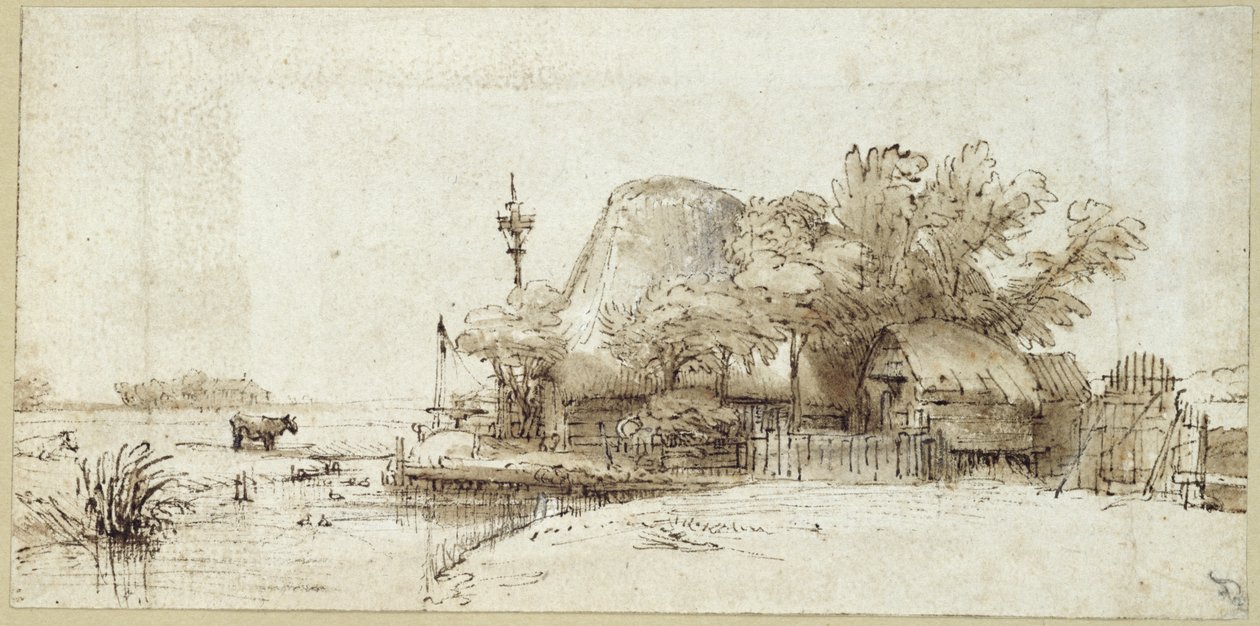 A Farmstead by a Stream by Rembrandt van Rijn