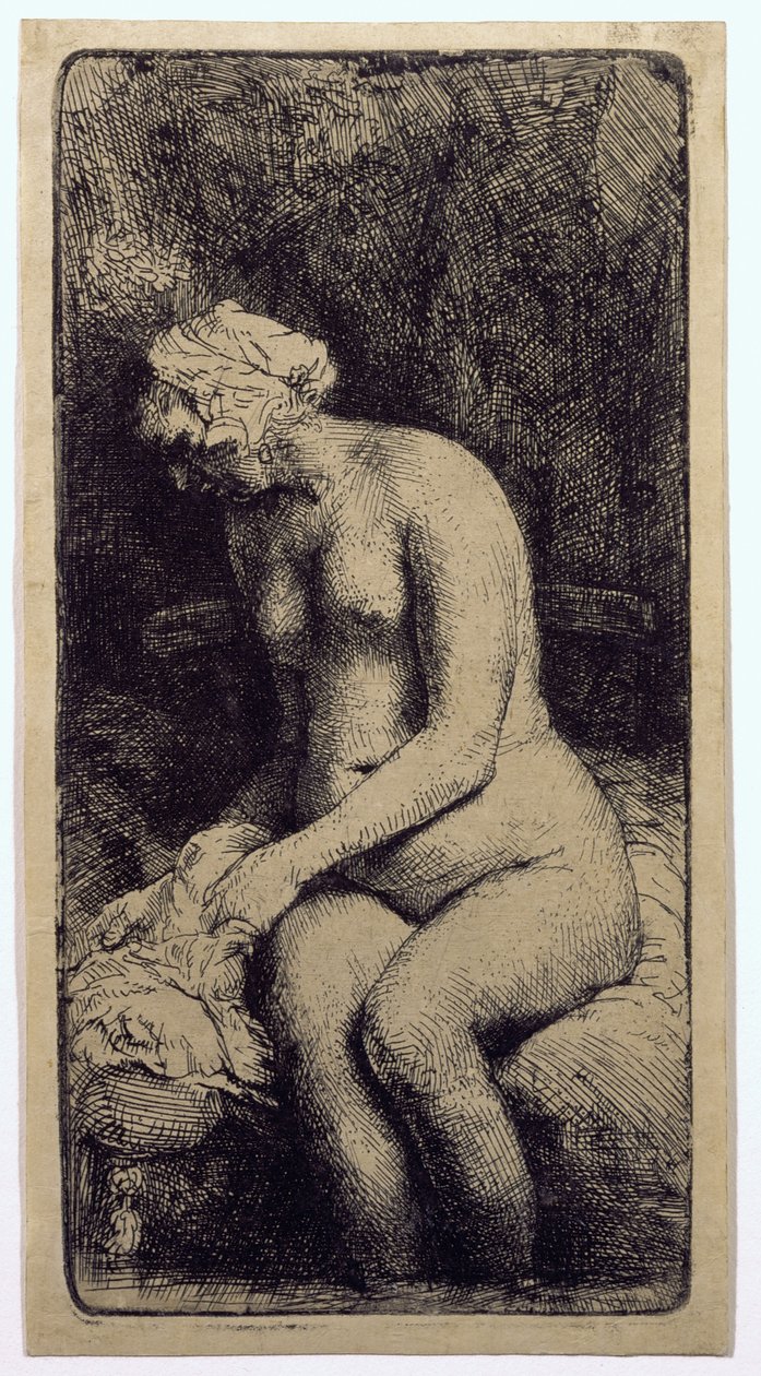 A Woman Bathing Her Feet at a Brook by Rembrandt van Rijn