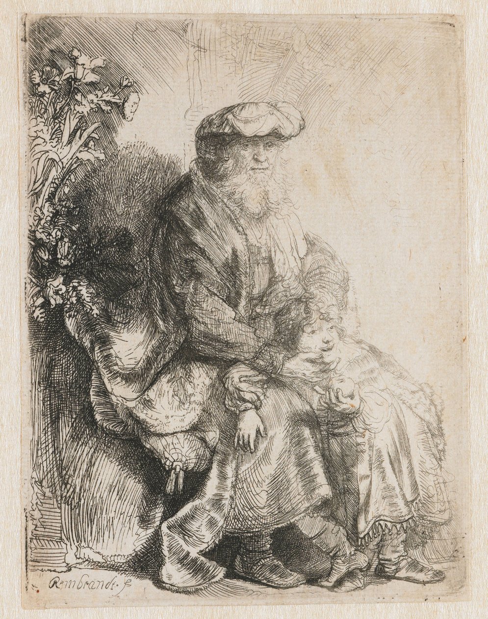 Abraham caressing Isaac, Jacob caressing Benjamin by Rembrandt van Rijn