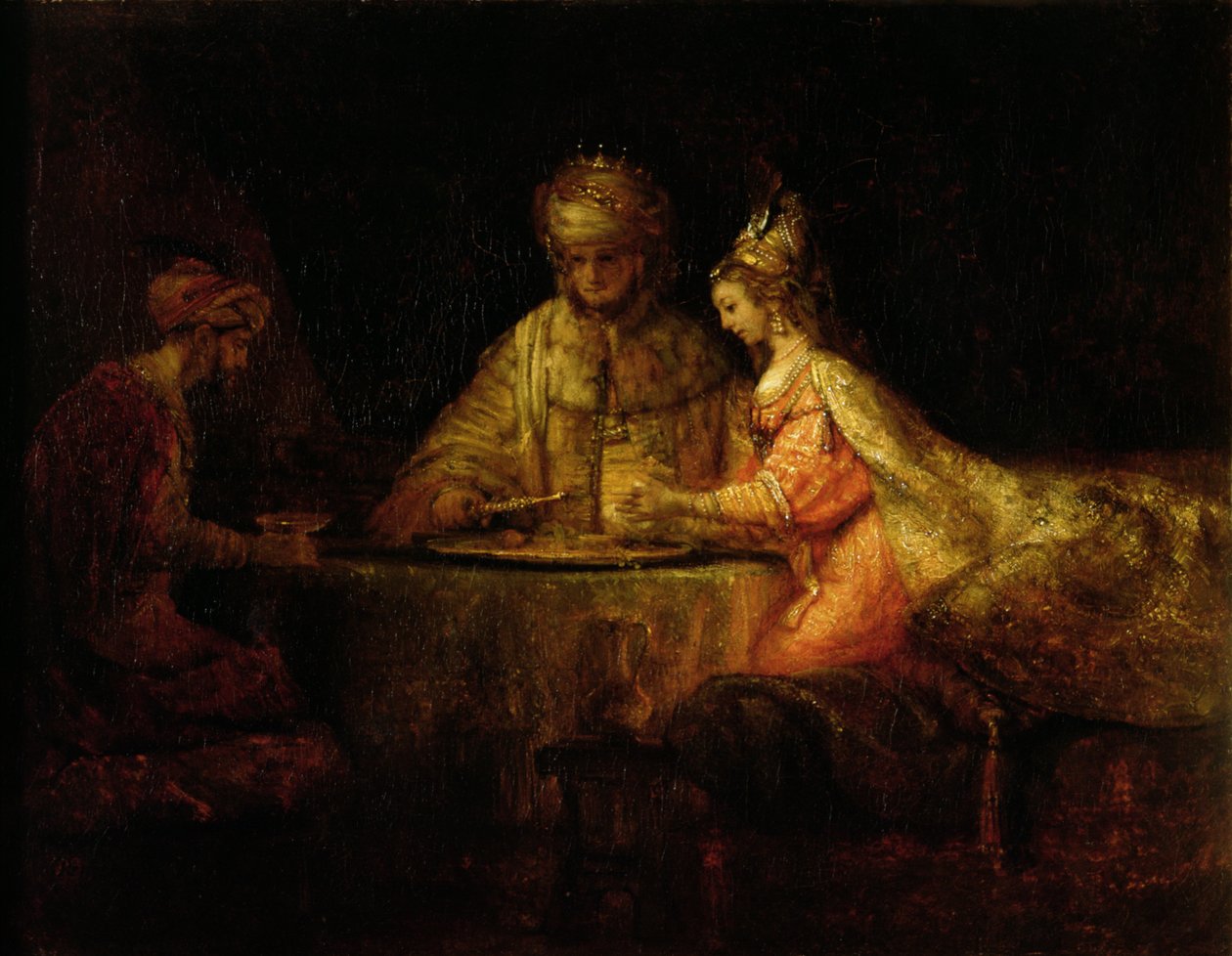 Ahasuerus (Xerxes), Haman and Esther by Rembrandt van Rijn