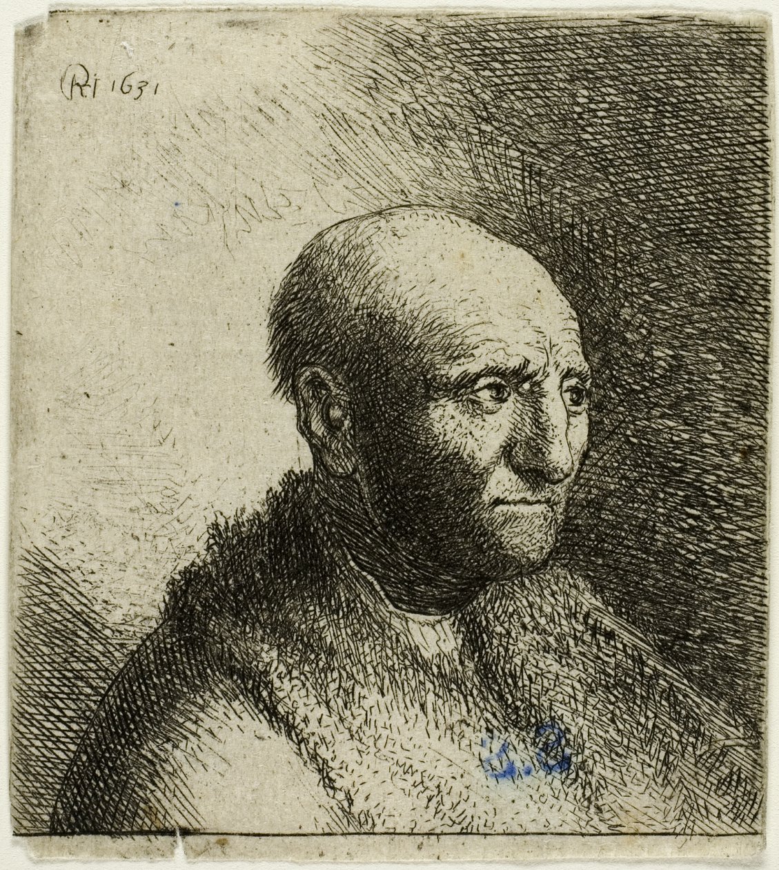 Bald Man in a Fur Cloak: Bust by Rembrandt van Rijn