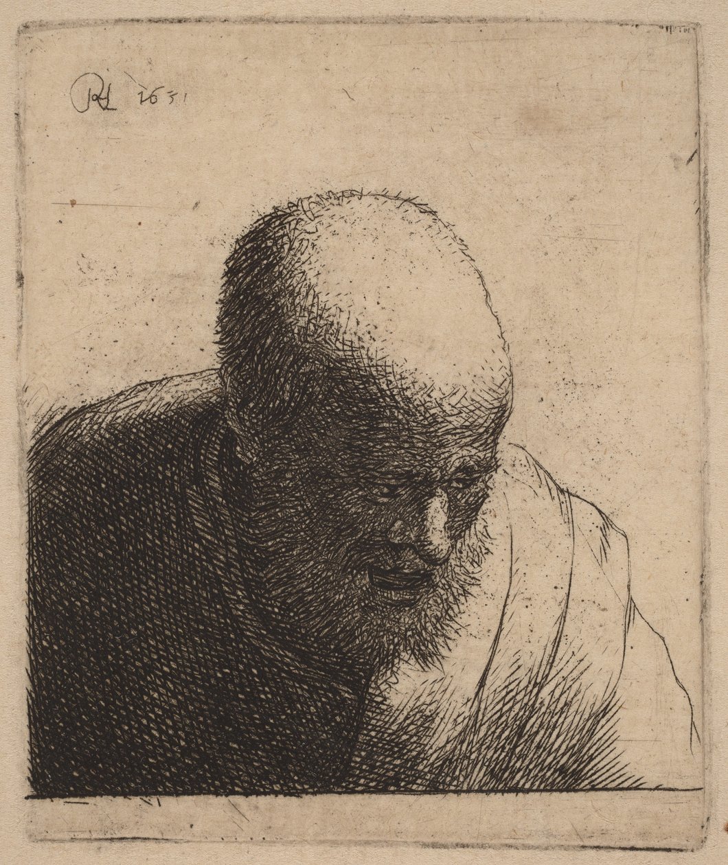 Bald Man with Open Mouth, Looking Down by Rembrandt van Rijn