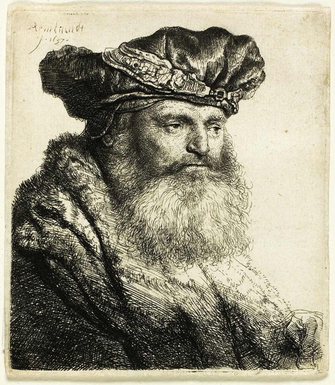 Bearded Man in a Velvet Cap with Jewel Clasp by Rembrandt van Rijn