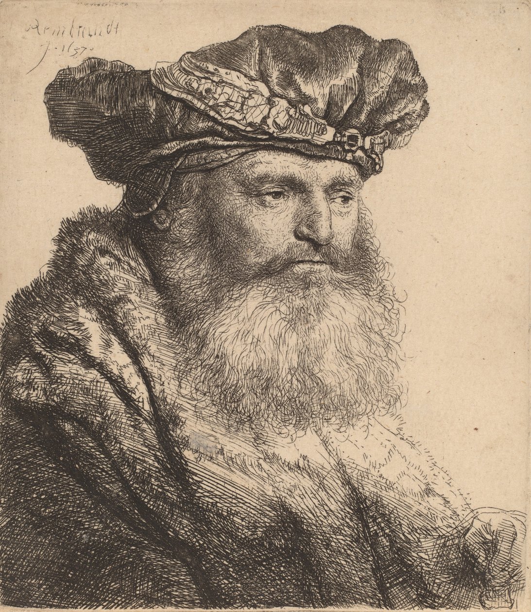 Bearded Man in a Velvet Cap with a Jewel Clasp, 1637 by Rembrandt van Rijn