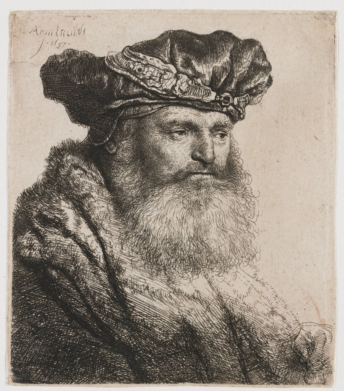 Bearded Man in a Velvet Cap with a Jewel Clasp by Rembrandt van Rijn