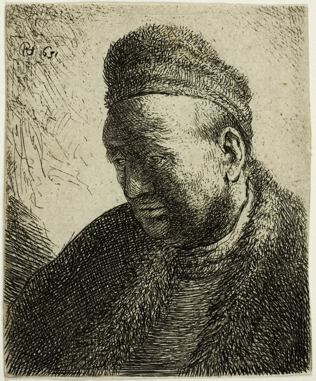 Beardless Man in a Fur Cloak and Cap: Bust by Rembrandt van Rijn