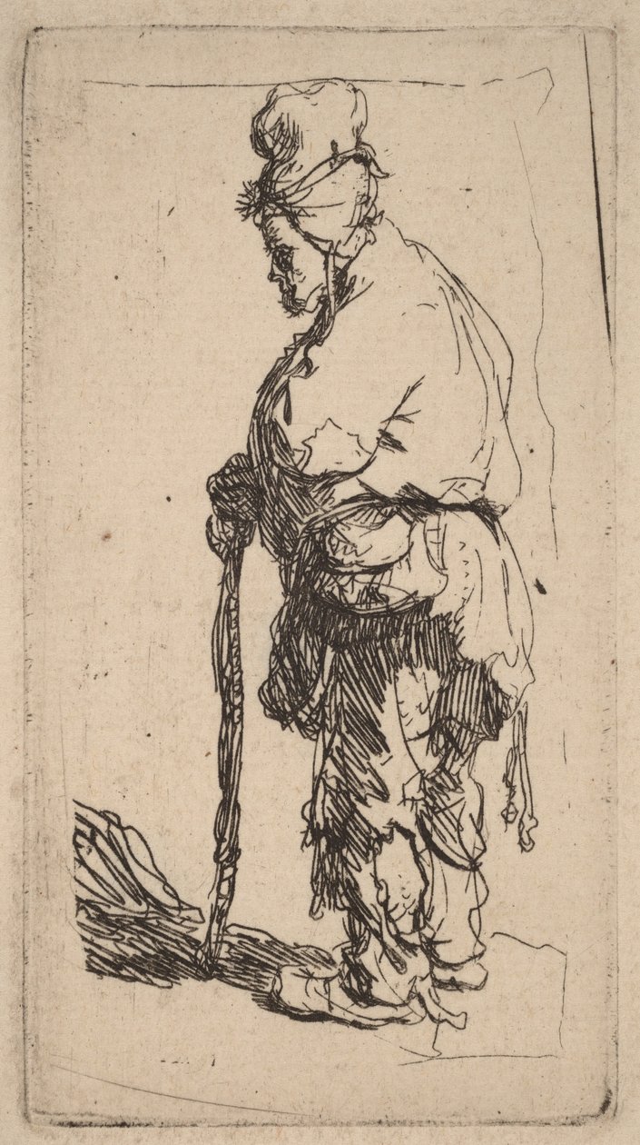 Beggar Leaning on a Stick, Facing Left by Rembrandt van Rijn