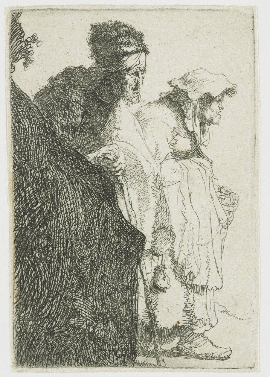 Beggar Man and Woman behind a Bank by Rembrandt van Rijn