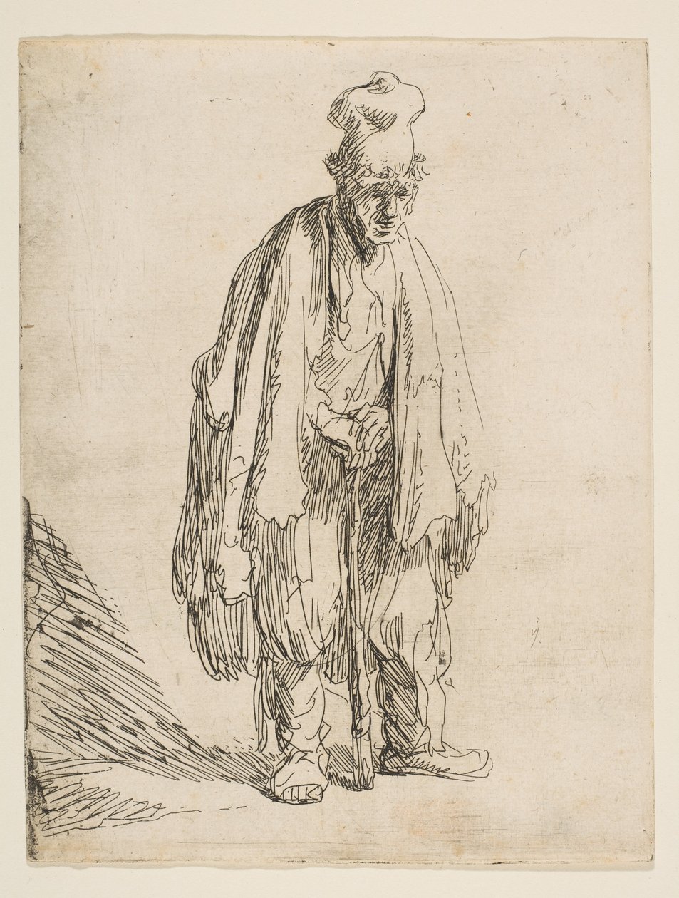 Beggar in a High Cap, Standing and Leaning on a Stick, ca. 1629 by Rembrandt van Rijn