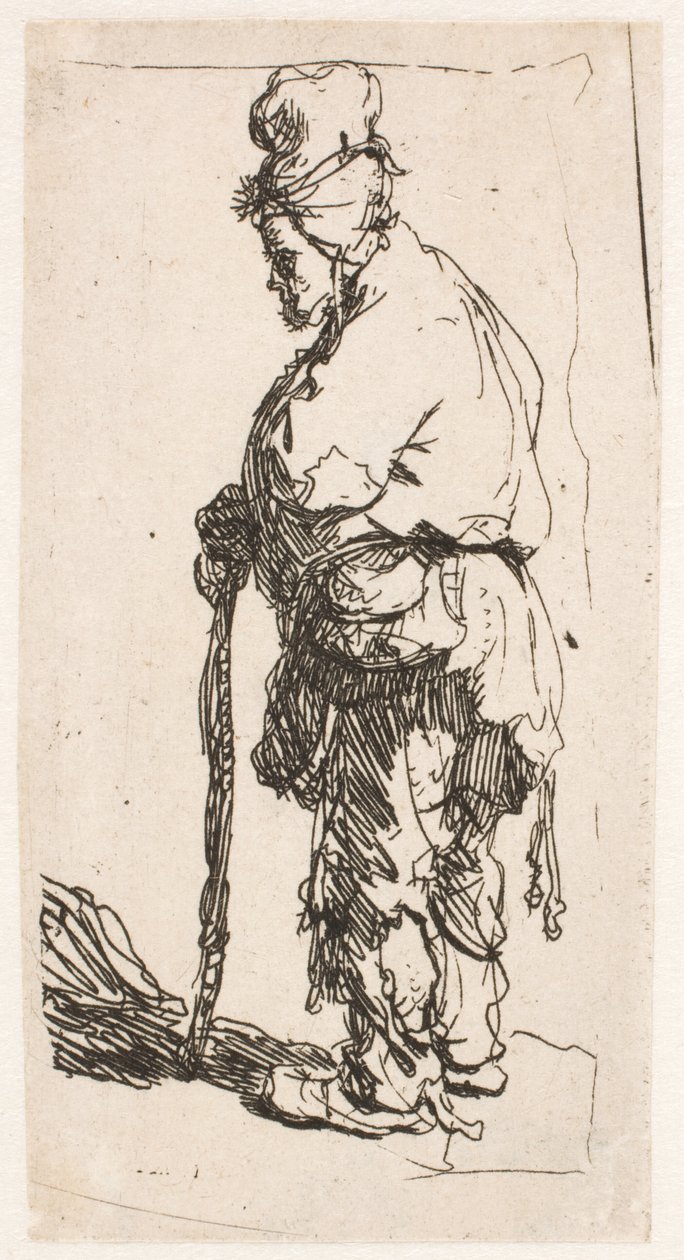 Beggar Leaning on a Stick, Facing Left by Rembrandt van Rijn