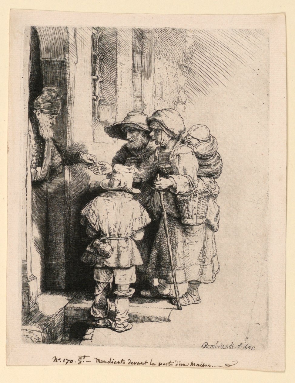 Beggars Receiving Alms at the Door of a House by Rembrandt van Rijn