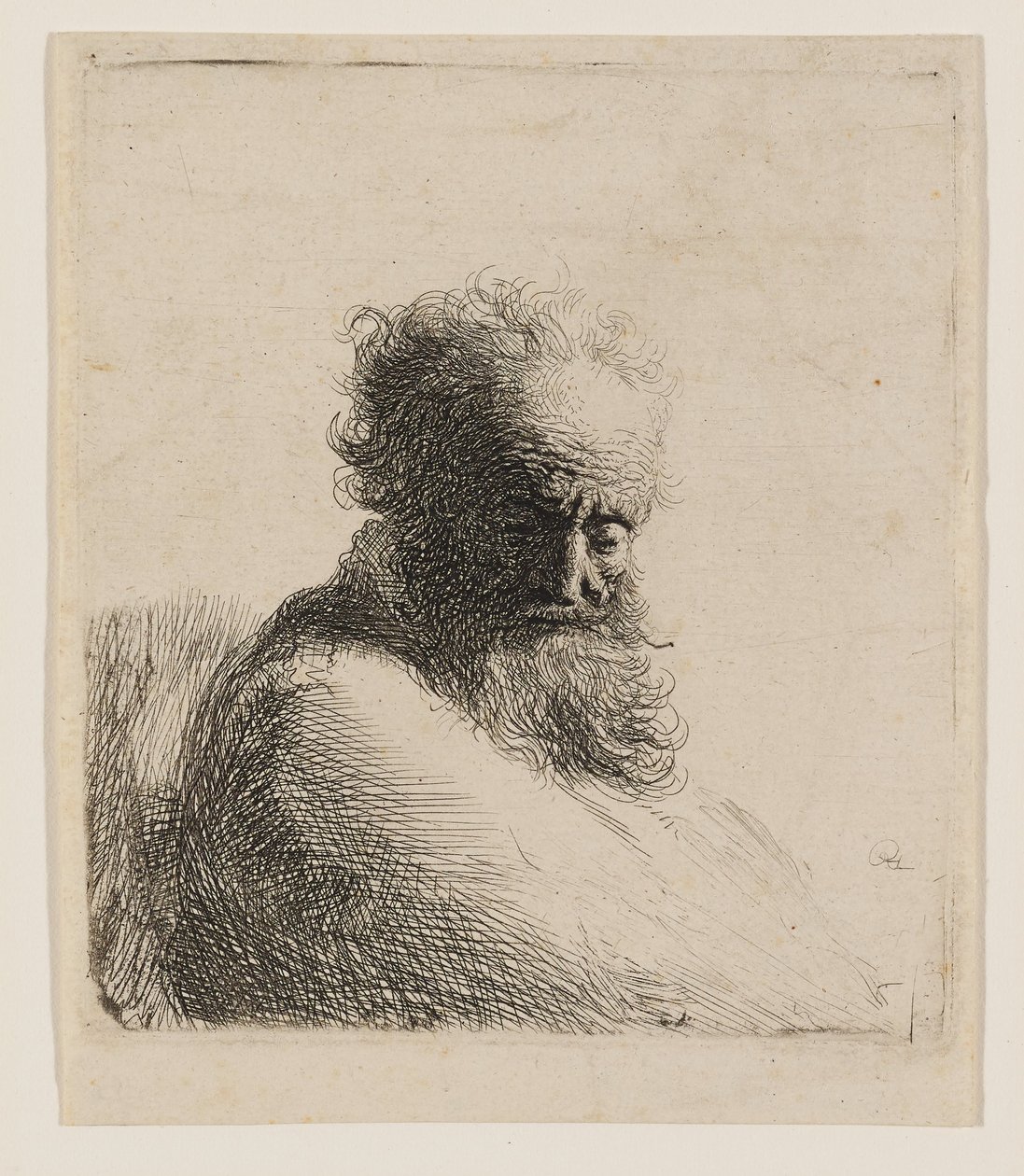Bust of an Old Bearded Man Looking Down, Three-quarters Right by Rembrandt van Rijn