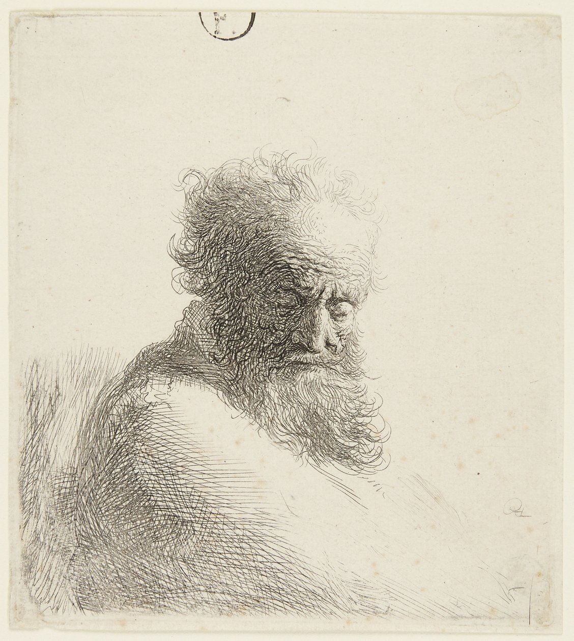 Bust of an Old Man, Looking Down, Three-Quarters Right by Rembrandt van Rijn