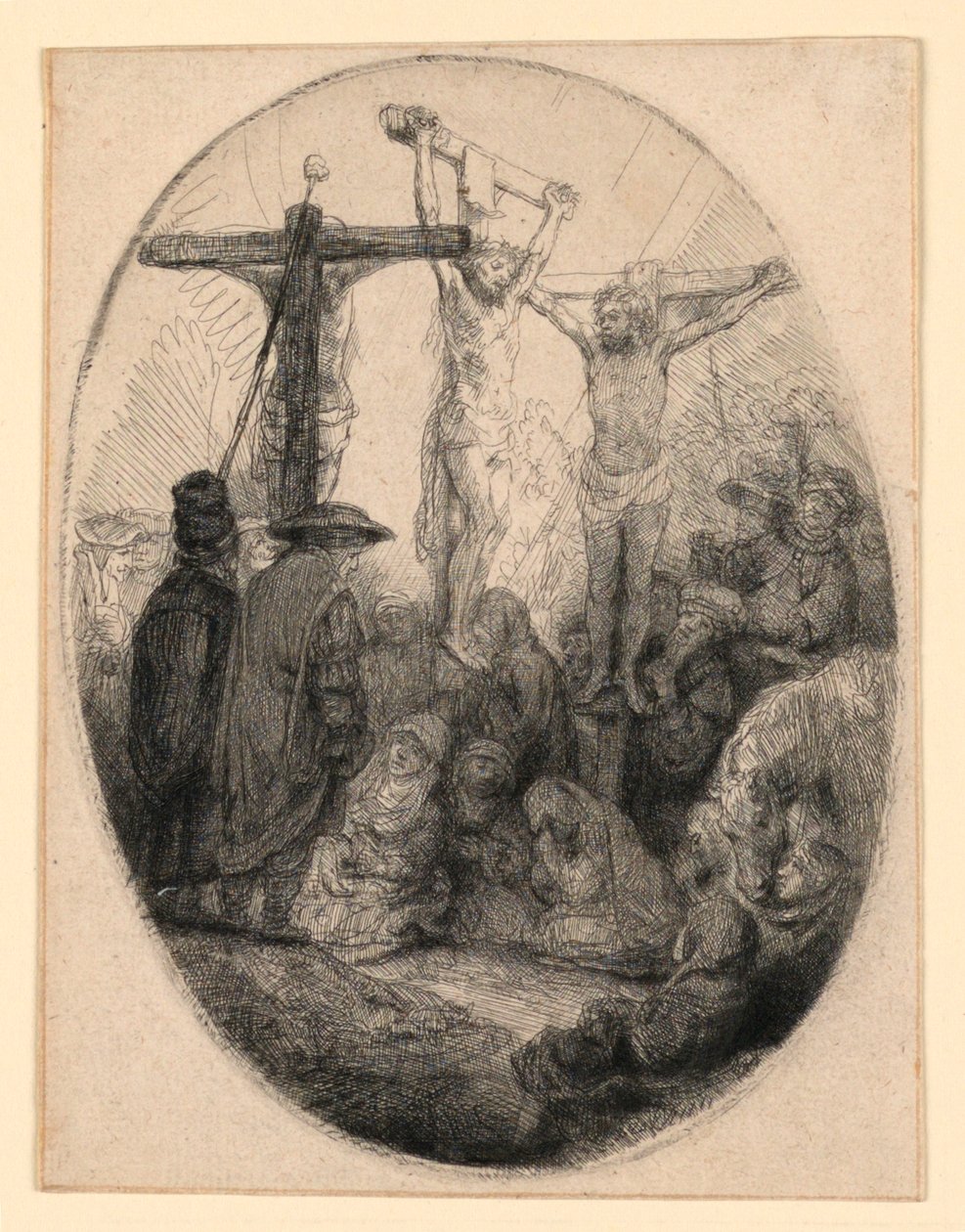 Christ Crucified Between the Two Thieves: An Oval Plate by Rembrandt van Rijn