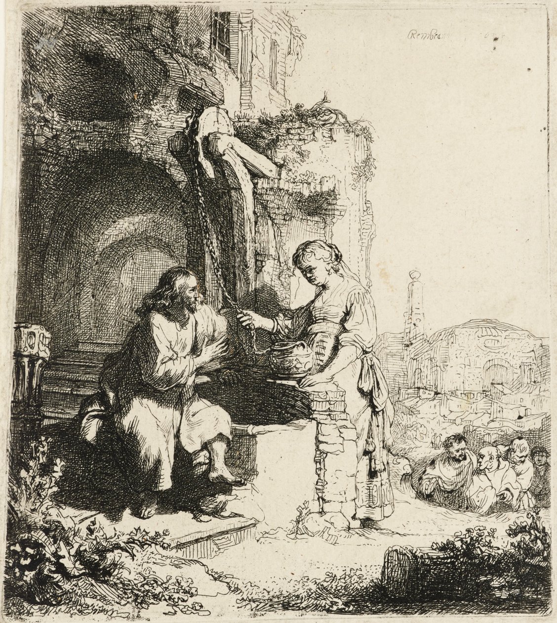 Christ and the Woman of Samaria among Ruins [John 4:5-20], 1634 by Rembrandt van Rijn