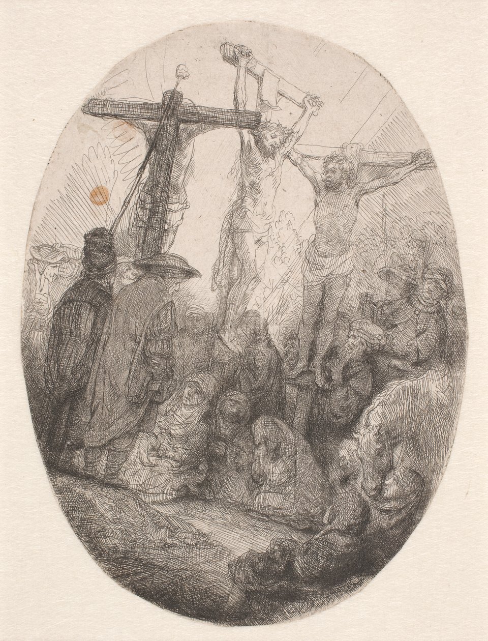 Christ Crucified Between the Two Thieves: an Oval Plate by Rembrandt van Rijn