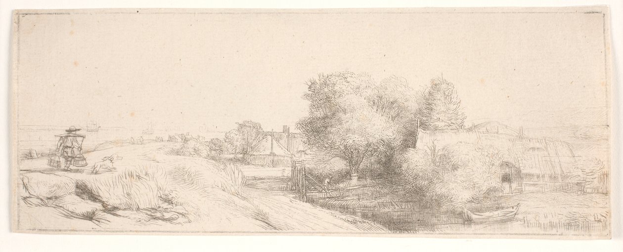 Counterproof of "Landscape with a Milk-man" by Rembrandt van Rijn