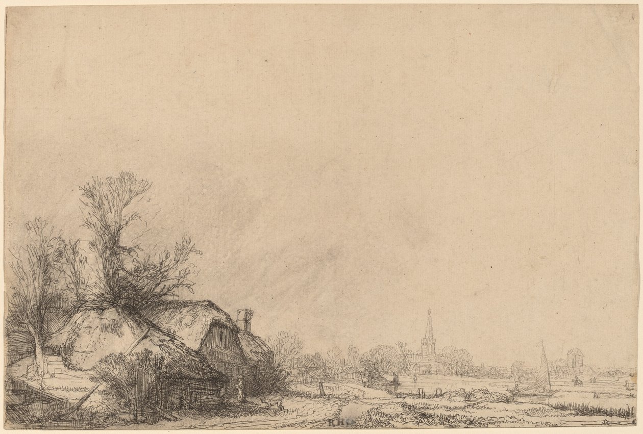 Cottage beside a Canal by Rembrandt van Rijn