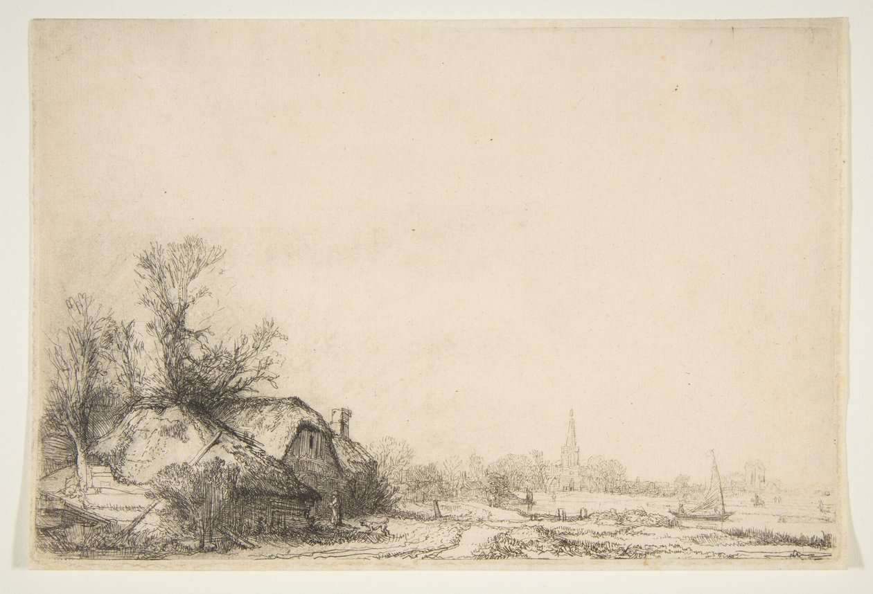 Cottage beside a Canal with a View of Ouderkerk by Rembrandt van Rijn