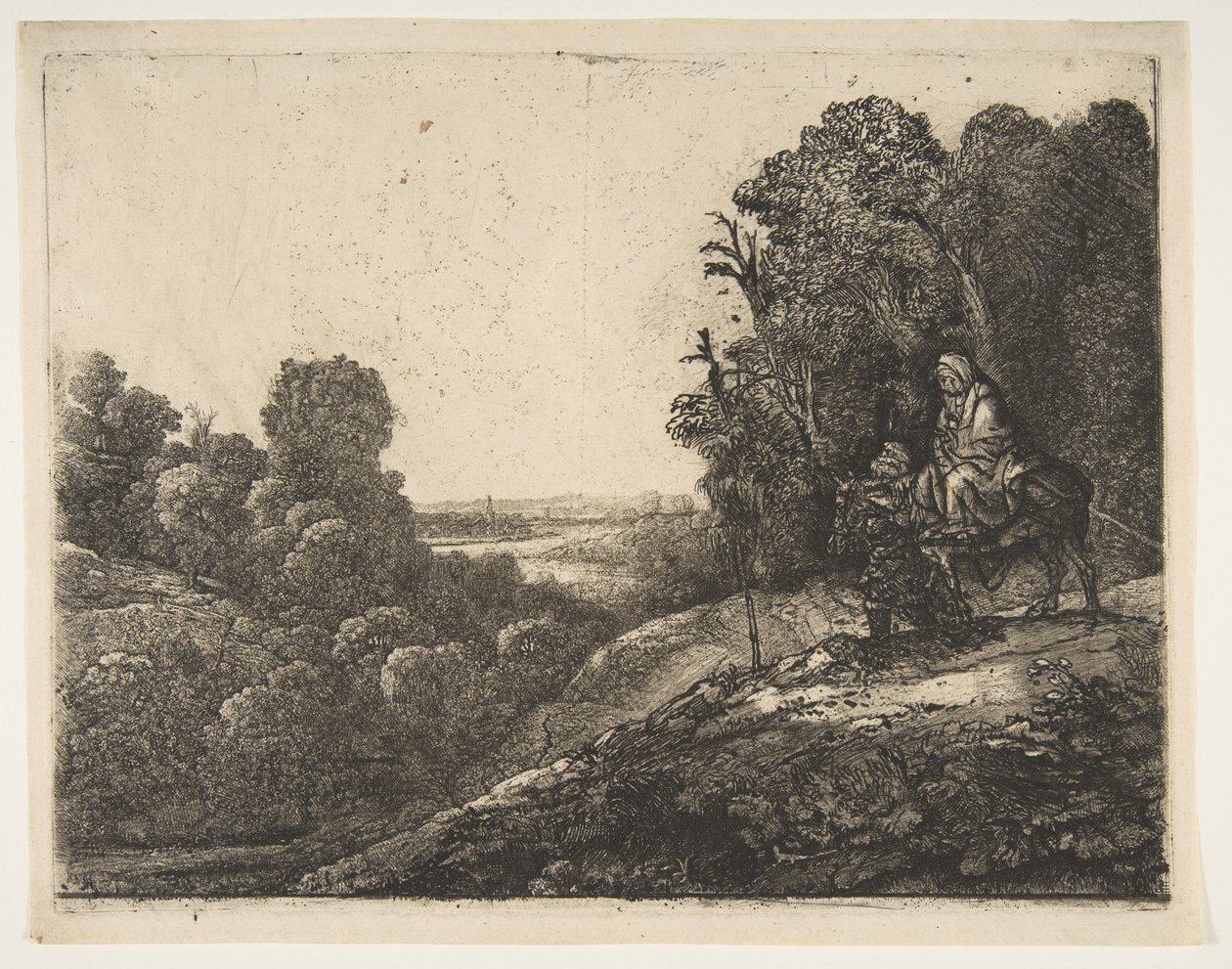 Flight into Egypt: Altered from Tobias and the Angel by Hercules Segers by Rembrandt van Rijn