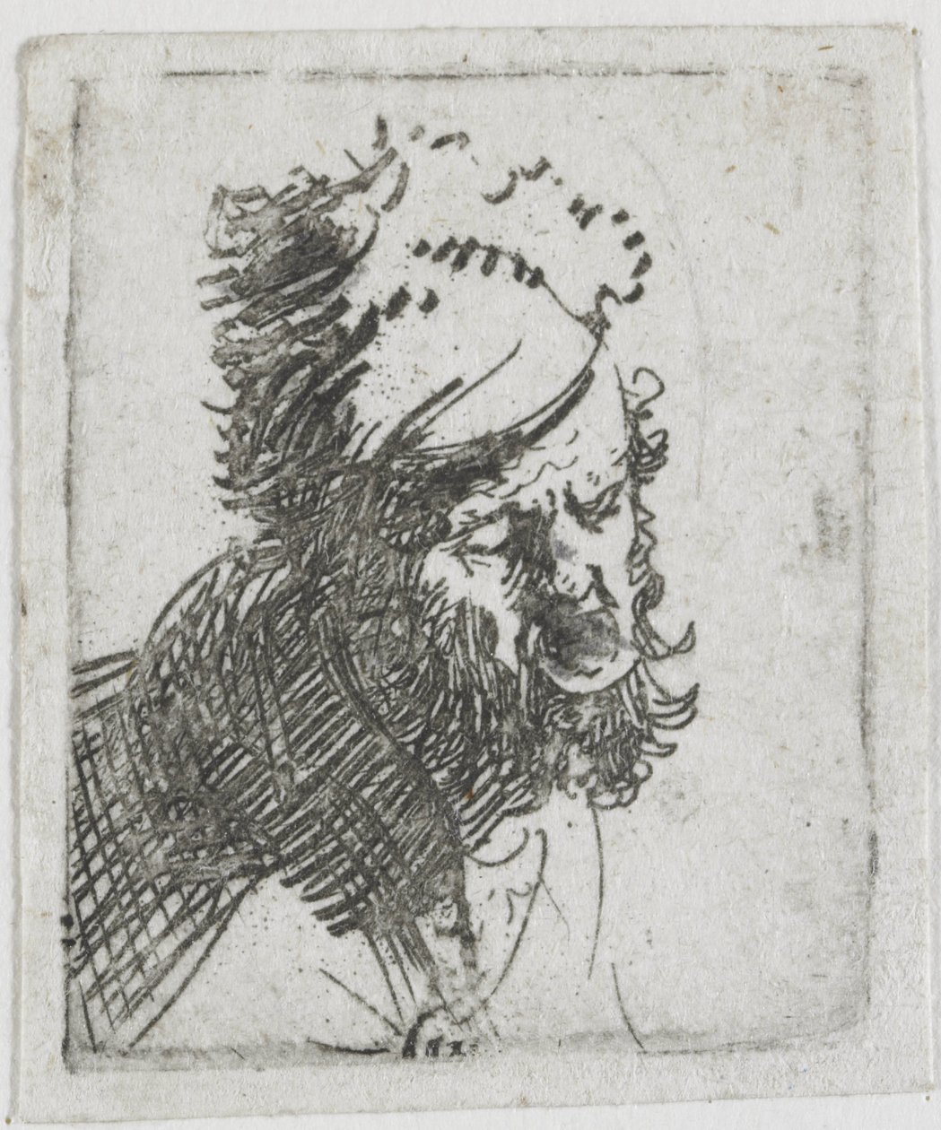 Head of a Man in a Fur Cap, Crying Out by Rembrandt van Rijn