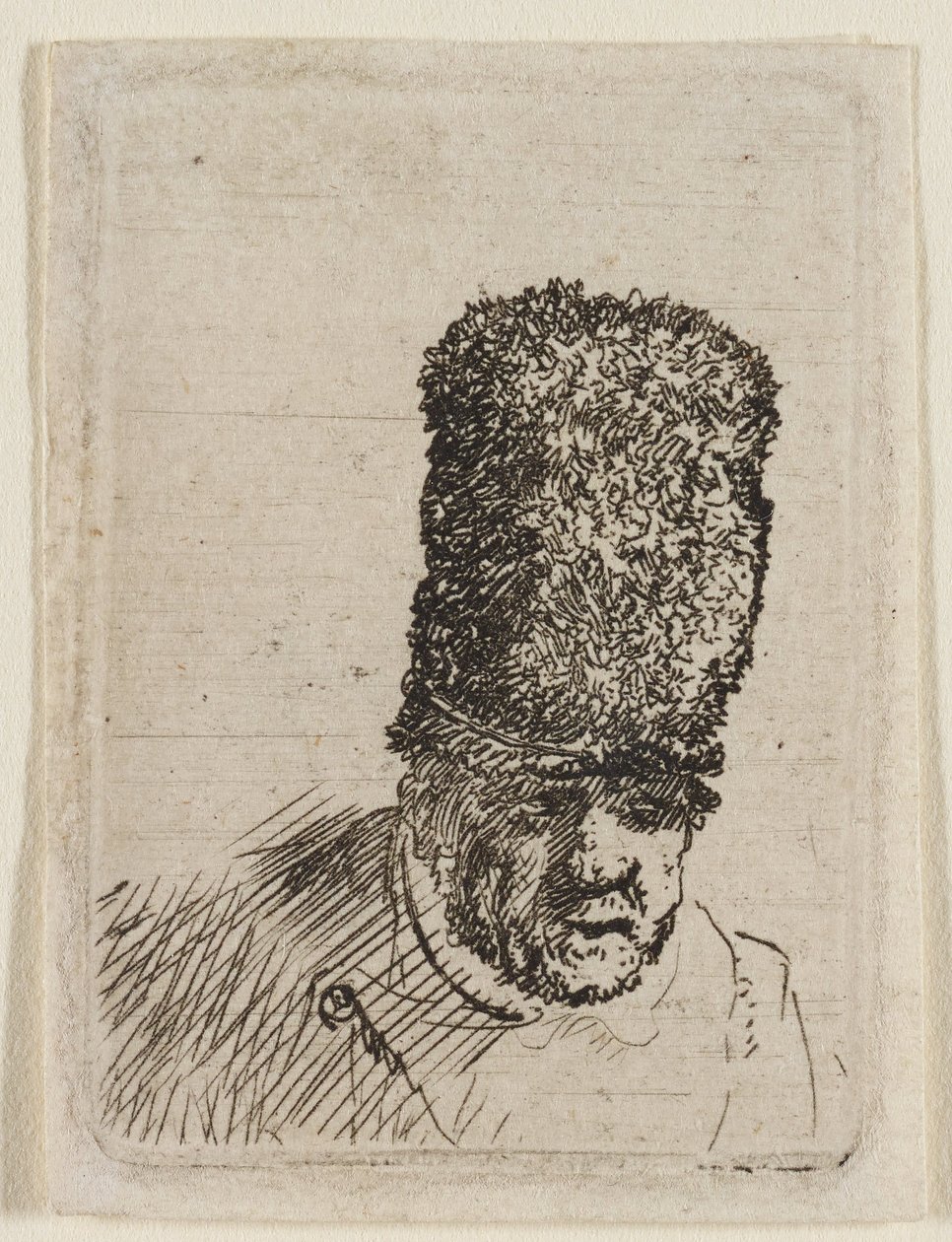 Head of an Old Man in High Fur Cap: Bust by Rembrandt van Rijn