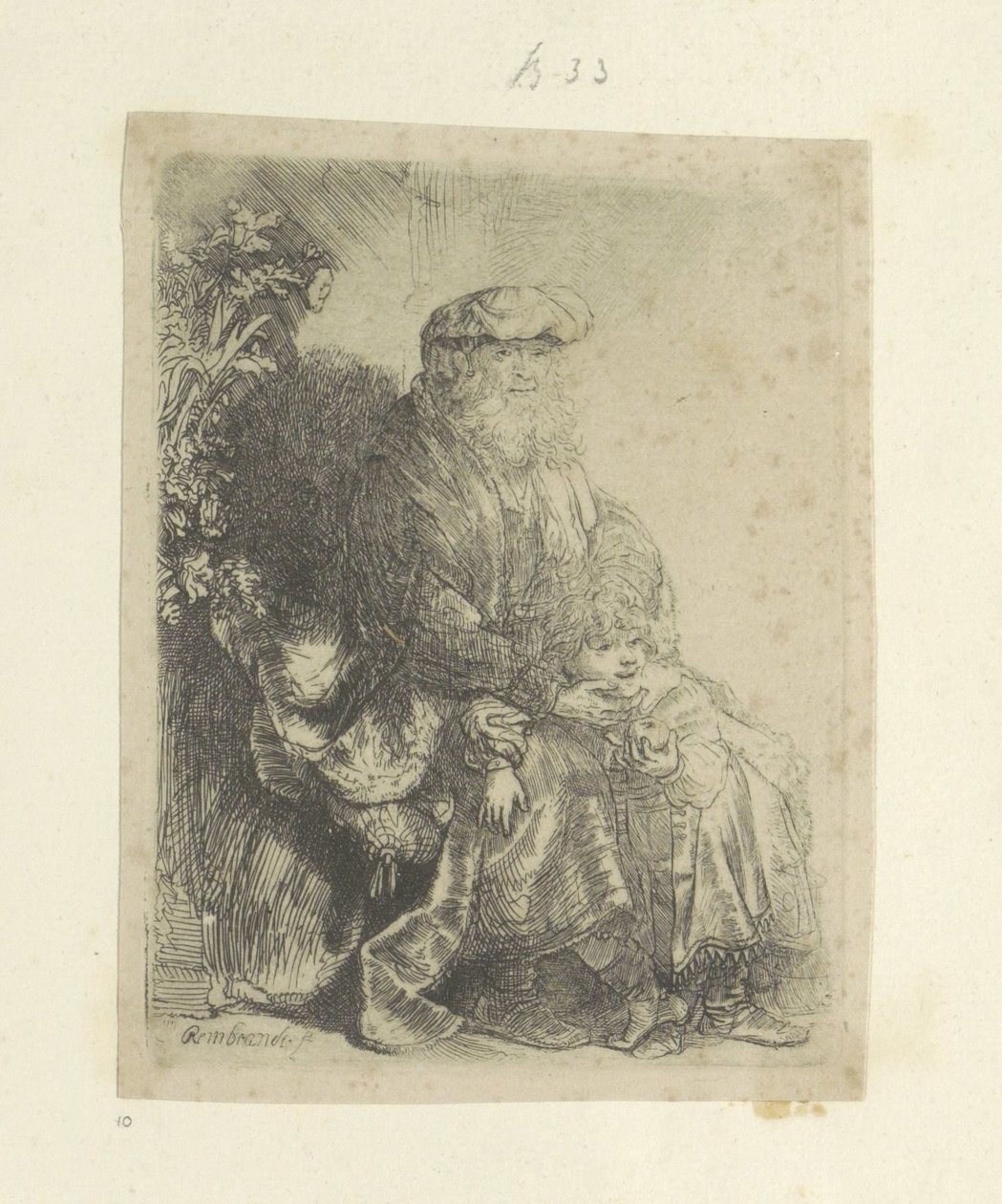Jacob Caressing Benjamin (series title: Recueil de quatre-vingt-cinq estampes originales) by Rembrandt van Rijn