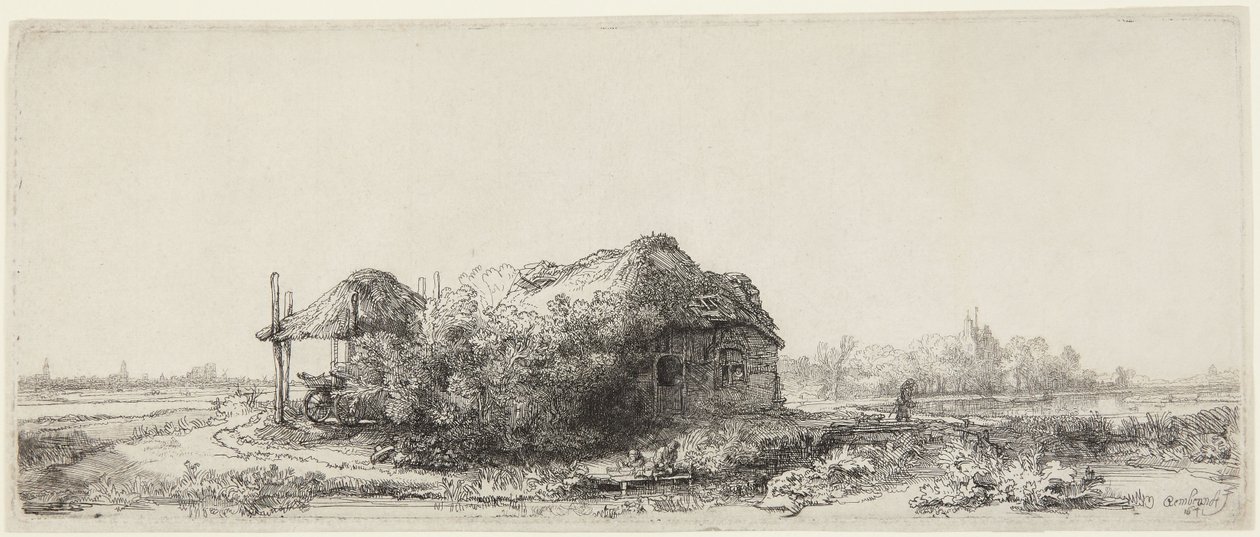 Landscape with Cottages and a Hay Barn by Rembrandt van Rijn