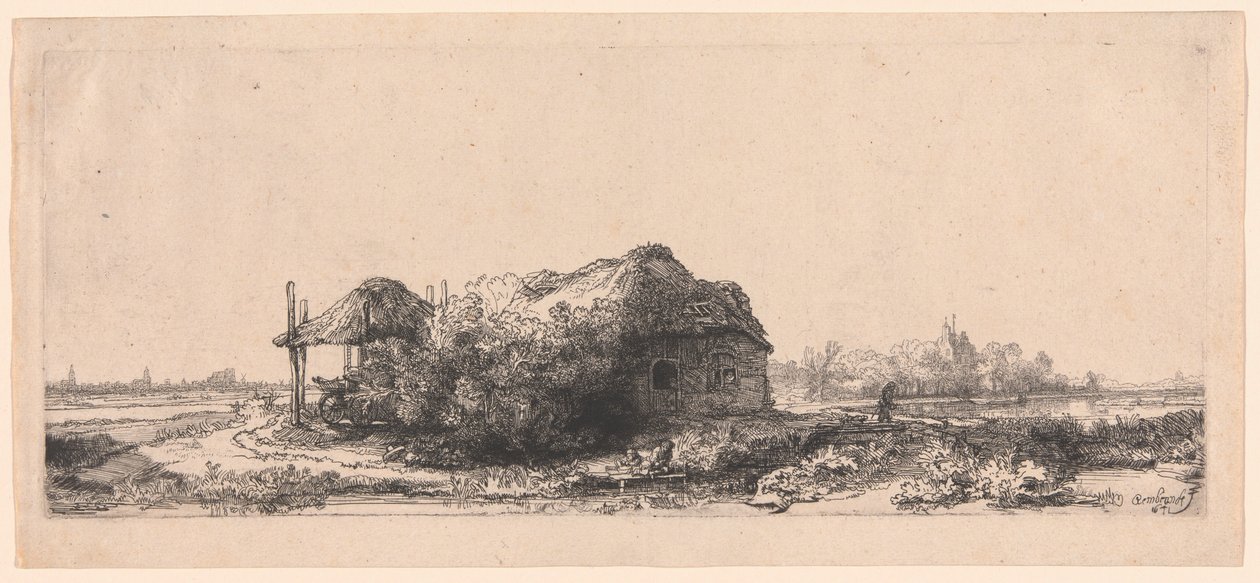 Landscape with Cottages and a Hay Barn: Oblong by Rembrandt van Rijn