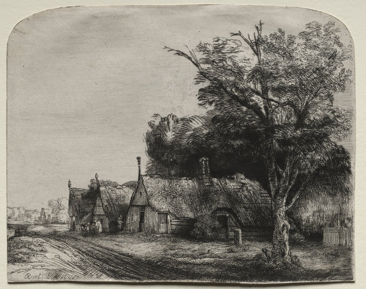 Landscape with Three Gabled Cottages beside a Road by Rembrandt van Rijn