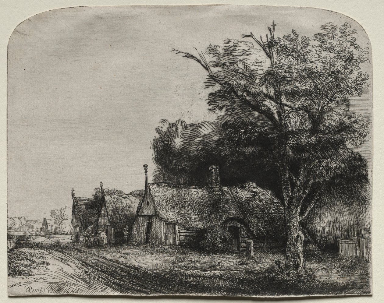 Landscape with Three Gabled Cottages beside a Road by Rembrandt van Rijn