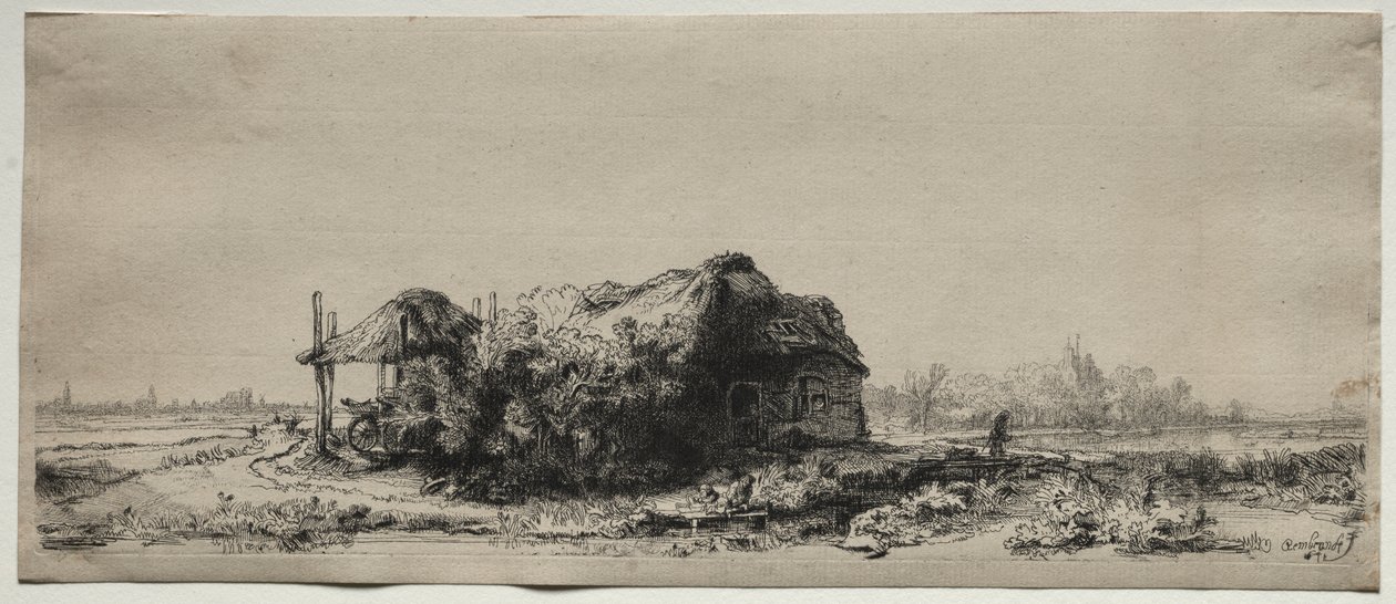 Landscape with a Cottage and Hay Barn: Oblong by Rembrandt van Rijn