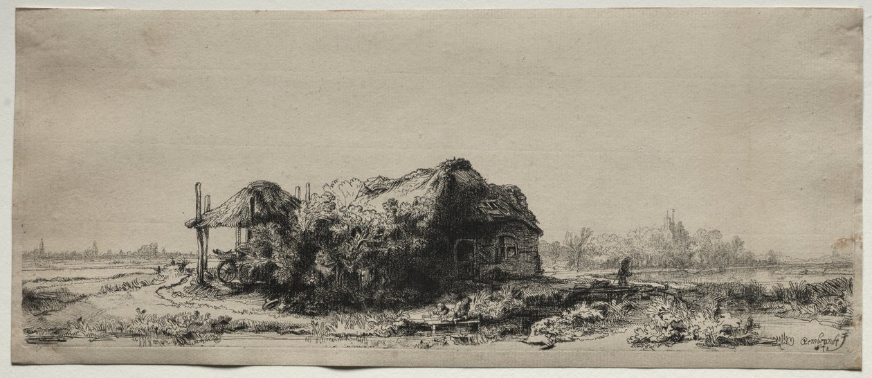 Landscape with a Cottage and Hay Barn: Oblong by Rembrandt van Rijn