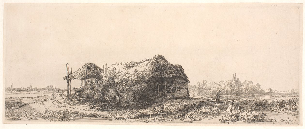 Landscape with a Cottage and Hay Barn: Oblong by Rembrandt van Rijn
