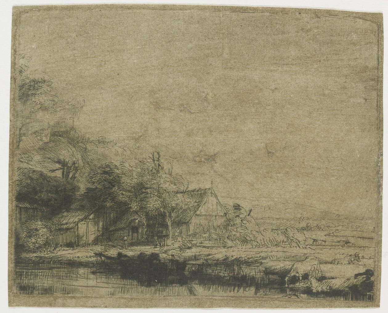Landscape with a Cow Drinking by Rembrandt van Rijn